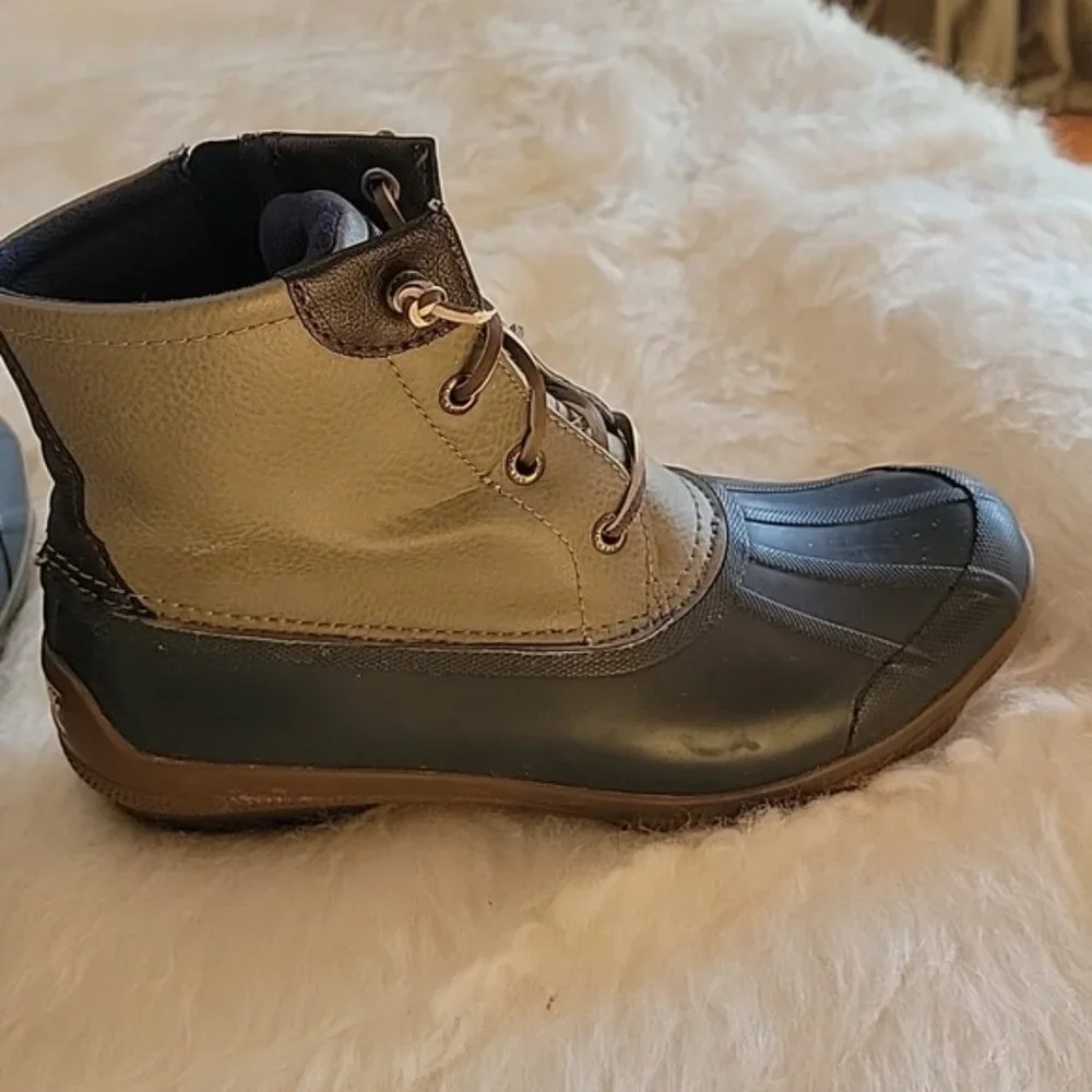 SPERRY Saltwater Blue Gray Lace Up Side Zip Preppy Waterproof Rain Duck Boots‎ 7